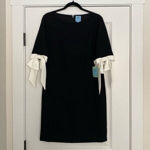 CeCe By Cynthia Steffe Bow Sleeve Crepe Black White Dresss NWT 10